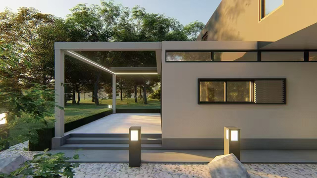 Customized Wall-mounted Self Standing Aluminum Pergola with Folding Flipping Blades of Different Sizes 