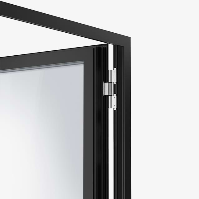 Folding door hinge mechanism closeup