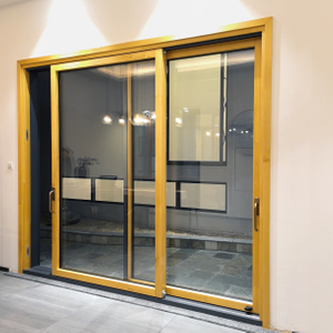 Aluminum Profile And Transparent Glass Fiber Sliding Door Panels with Cypress Wood