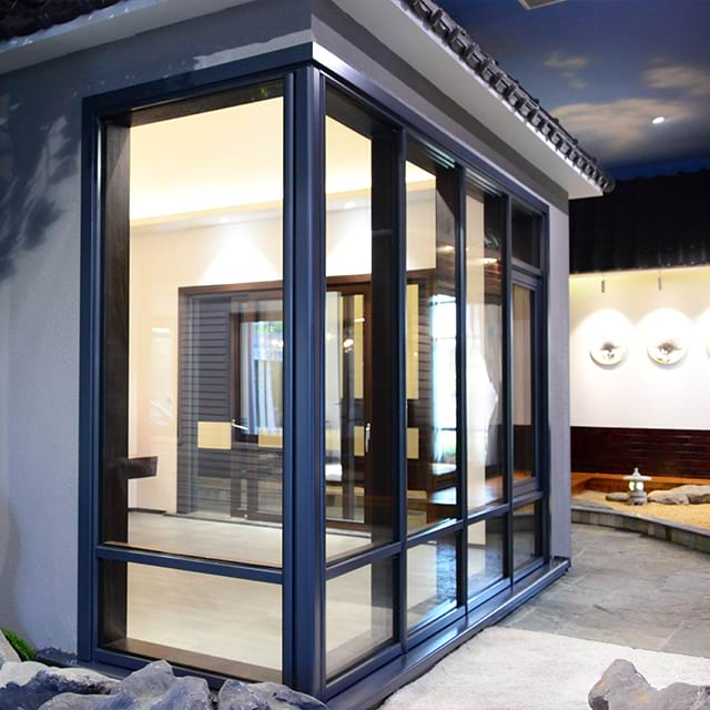 Modern aluminum sliding door corner detail