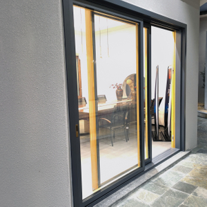 Aluminum Profile And Transparent Glass Fiber Sliding Door Panels with Cypress Wood