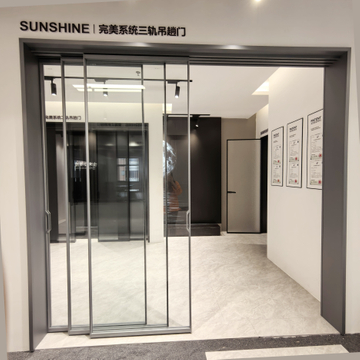 Residential Aluminum Profile Frame Hanging Door with Three Tracks