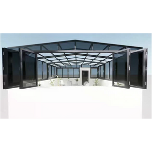 Domi Outdoor Living 8x12ft Wall-mounted Sunroom Gazebo Solarium with Front Door Side Entrances Galvanized Steel Sloping Roof Movable Screens