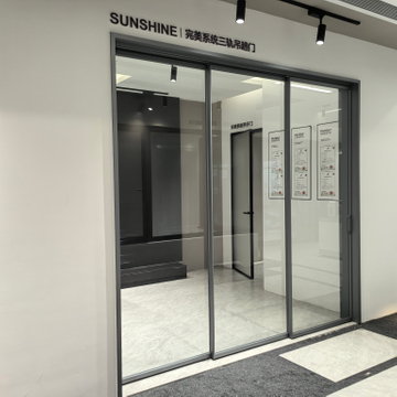 Residential Aluminum Profile Frame Hanging Door with Three Tracks