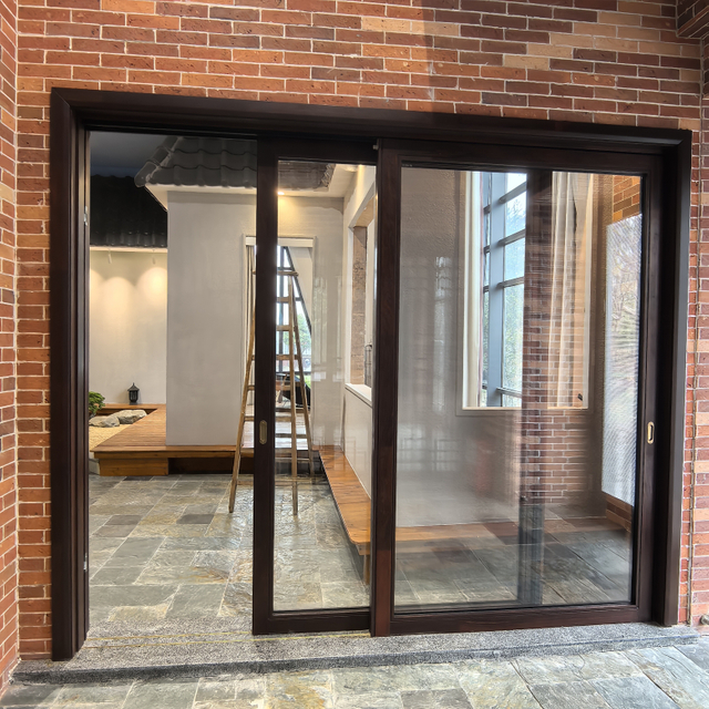 Chinese Antique Style Sliding Door Hidden Track Mirror Surface Wooden Sliding Doors