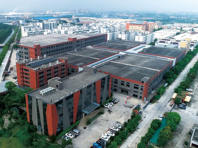 Aerial view of manufacturing facility complex
