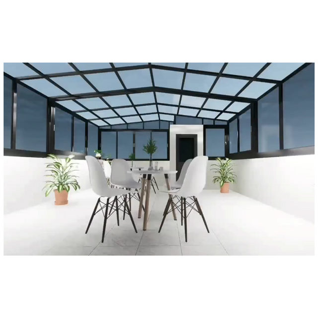 Domi Outdoor Living 8x12ft Wall-mounted Sunroom Gazebo Solarium with Front Door Side Entrances Galvanized Steel Sloping Roof Movable Screens