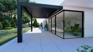 Customized Wall-mounted Self Standing Aluminum Pergola with Folding Flipping Blades of Different Sizes 